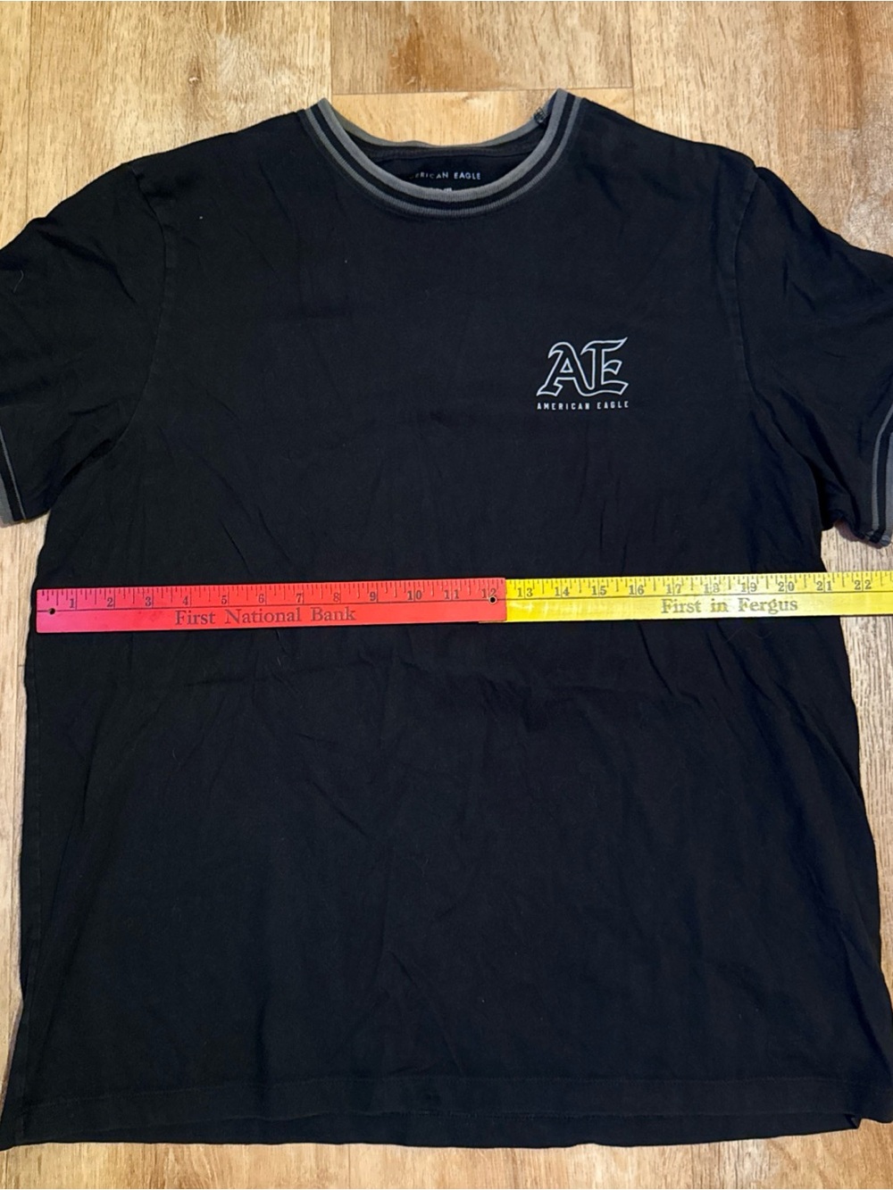 American Eagle Tee Mens L Black Ringer “AE” Gangster Lettering Pre shrunk skater
